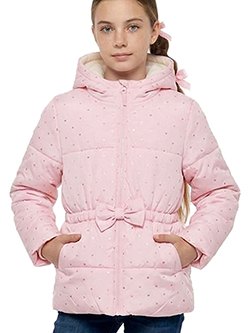Pink Platinum Girls' Full-Zip Mini Foil Heart Print Quilted Fleeece Lined Puffer Jacket