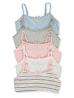 Girls' 5-Pack Bralettes by Rene Rofe in fuchsia/multi, orange/multi, pink/multi and white/multi, Girls Fashion