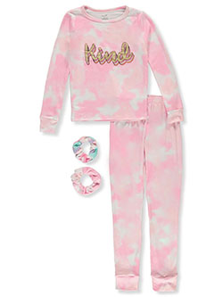 2-Piece Tie-Dye Kind Pajamas With Scrunchies by Rene Rofe in Pink/white