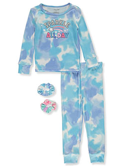 2-Piece Tie-Dye Sparkle Pajamas With Scrunchies by Rene Rofe in Blue/multi