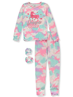 2-Piece Tie-Dye Pajamas With Scrunchies by Rene Rofe in Pink/multi