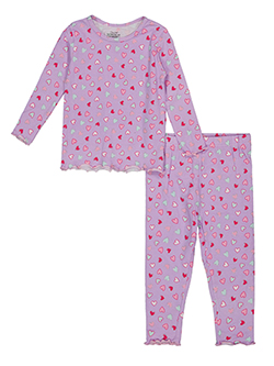 Rene Rofe Baby Girls' 2-Piece Long Sleeve All-Over Heart Print Ribbed Pajama Set