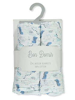 2-Pack Muslin Receiving Blankets by Bon Dormir in Blue/white