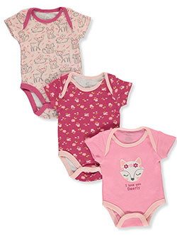 Baby Girls' 3-Pack Floral Bodysuits by Baby Elements in Coral/multi