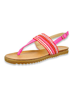 Girls' Tori Bejeweled T-Strap Sandals by Link in black and fuchsia