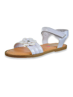 Glitter Flower Patent Leather Flat Strap Sandals by Petalia in White/multi