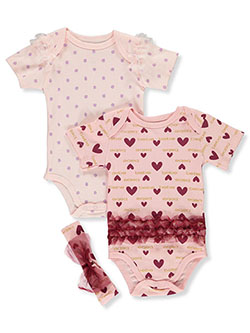 Girls 3-Piece Headband & Footed Coveralls Set by Bebe in Pink