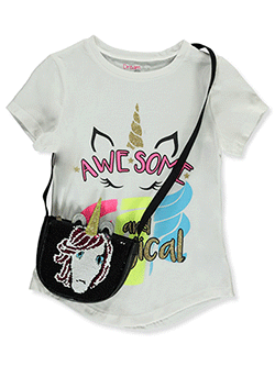 T-Shirt with Flip Sequin Unicorn Purse by Dreamstar in Gray, Sizes 2T-4T