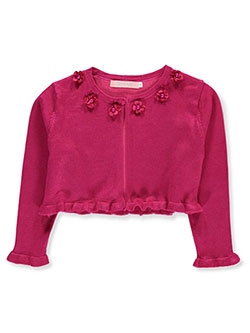 Girls' Flower and Pearl Knit Shrug by Pink Butterfly in banana, coral, rose and more