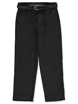 Husky Size Textured Stripe Belted Dress Pants by Alberto Danelli in Black, Sizes 8-20