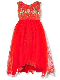 Girls' Floral Bodice Hi-Low Dress by Pink Butterfly in Red - Special Occasion Dresses