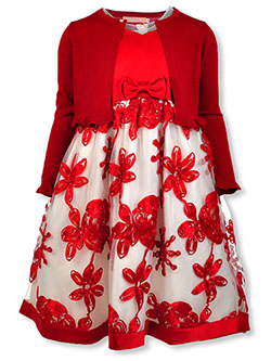 Girls' Ribbon Flower Dress by Pink Butterfly in Burgundy - Special Occasion Dresses