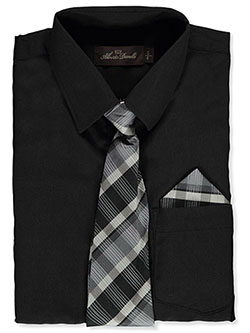 Button-Up Dress Shirt With Tie And Pocket Square by Alberto Danelli in Black - Dress Shirts