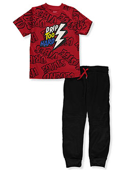Drip To Hard 2-Piece Joggers Set Outfit by Prime Threads in Black/red