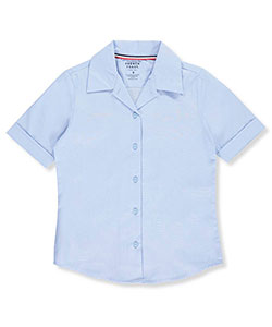 Big Girls' S/S Notched Collar Blouse by French Toast in Blue, Sizes 7-20
