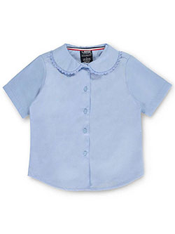 S/S Peter Pan Lace Trim Blouse by French Toast in blue, white and yellow, School Uniforms