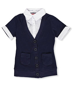 S/S Blouse/Cardigan Combo Top by French Toast in Navy - $10.99