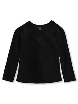 Girls' Ruched V-Neck L/S T-Shirt by French Toast in black and white