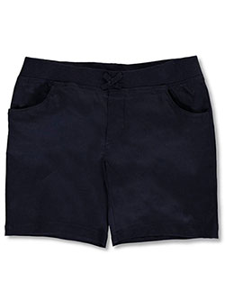 Plus Wrinkle No More Pull-On Tie-Front Shorts by French Toast in khaki and navy