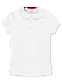 Big Girls' S/S Peter Pan Collar Polo by French Toast in blue and white