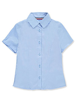 Girls' Button-Down Blouse by French Toast in blue and white