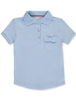 S/S Knit Polo with Bowed Pocket by French Toast in blue, navy and white, Sizes 2-6X