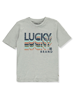 Boys' Distressed Repeat Logo T-Shirt by Lucky Brand in Gray