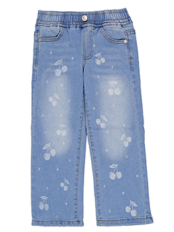 Celebrity Ace Girls' Wide-Leg Elastic Waist Cherry Print Jeans