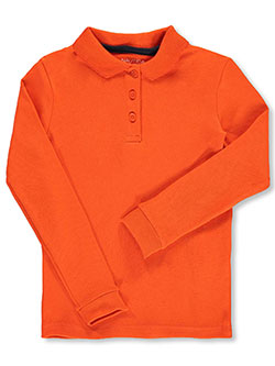 School Uniform L/S Knit Polo with Picot Collar by Nautica in blue, burgundy, orange and white, School Uniforms