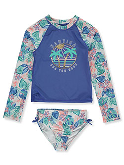 2-Piece Tropical Flowers Rashguard Swim Set by Nautica in Blue, Girls Fashion