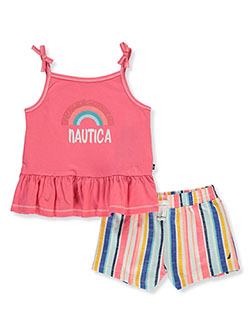 Girls' 2-Piece Shorts Set Outfit by Nautica in Coral, Girls Fashion