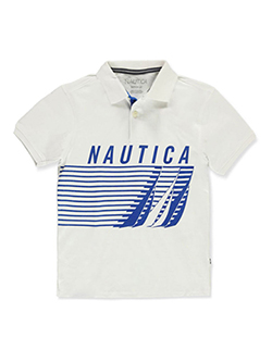 Boys' Shutter Sail Jersey Polo by Nautica in ocean blue, orange and white