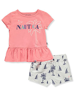 2-Piece Shore Palm Shorts Set Outfit by Nautica in Coral