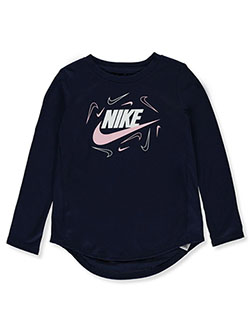 Girls' Long-Sleeved T-Shirt by Nike in Navy/pink, Sizes 4-6X