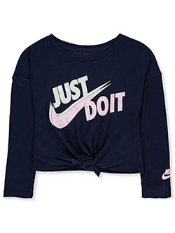 Girls' Long-Sleeved T-shirt by Nike in Navy, Sizes 4-6X