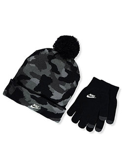 Boy's Pom Hat with Gloves Set by Nike in Black/camo