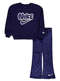 Nike Girls' 2-Piece Pullover Float Logo Sweatshirt and Debossed Flared Pants Set