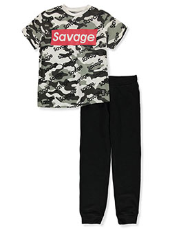 Boy's 2-Piece Savage Joggers Set Outfit by Phat Farm in green/multi and white/multi