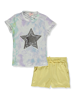 Flip Sequin Star 2-Piece Shorts Set Outfit by Poof Girl in Yellow