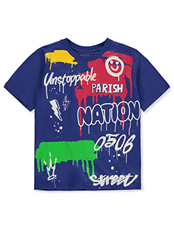 Boys' Graffiti T-Shirt by Parish Nation in heather gray and royal blue