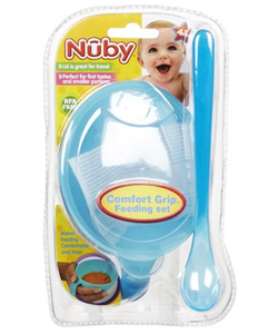 2-Piece Comfort Grip Feeding Set by Nuby in blue, green, purple and teal
