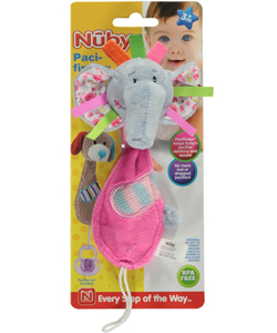Pacifinder "Elephant Ribbons" Pacifier Clip by Nuby in Pink - Pacifiers