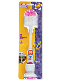 2-in-1 Bottle & Nipple Brush by Nuby in blue/white, fuchsia/white and green/white