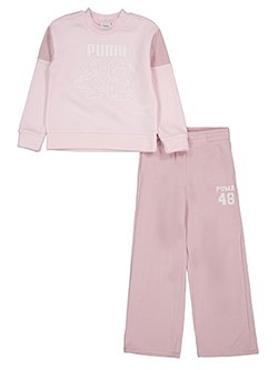 Puma Girls' 48 Logo Crewneck and Wide-Leg Pants Set