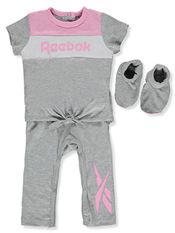 Baby Girls' 3-Piece Layette Set by Reebok in light gray and pink/lavender - Coveralls