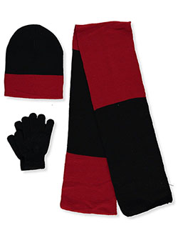 Boys' Paneled Stripe 3-Piece Winter Accessories Set by R. Glove in red and royal