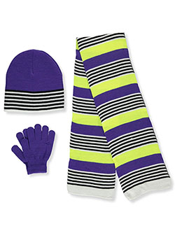 Contrast Stripe 3-Piece Winter Accessories Set by Minus 5 in Purple/yellow