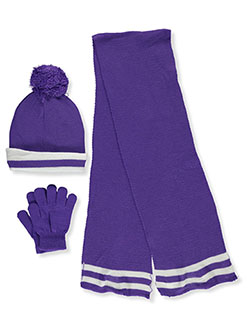 Contrast Pom Pom 3-Piece Winter Accessories Set by Minus 5 in Purple