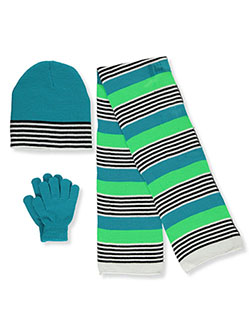 Contrast Stripe 3-Piece Winter Accessories Set by Minus 5 in Turquoise/lime