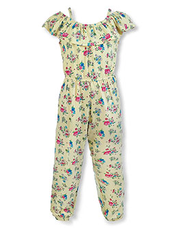 Girls' Allover Print Jumpsuit by RMLA in blue, blush, pink and yellow
